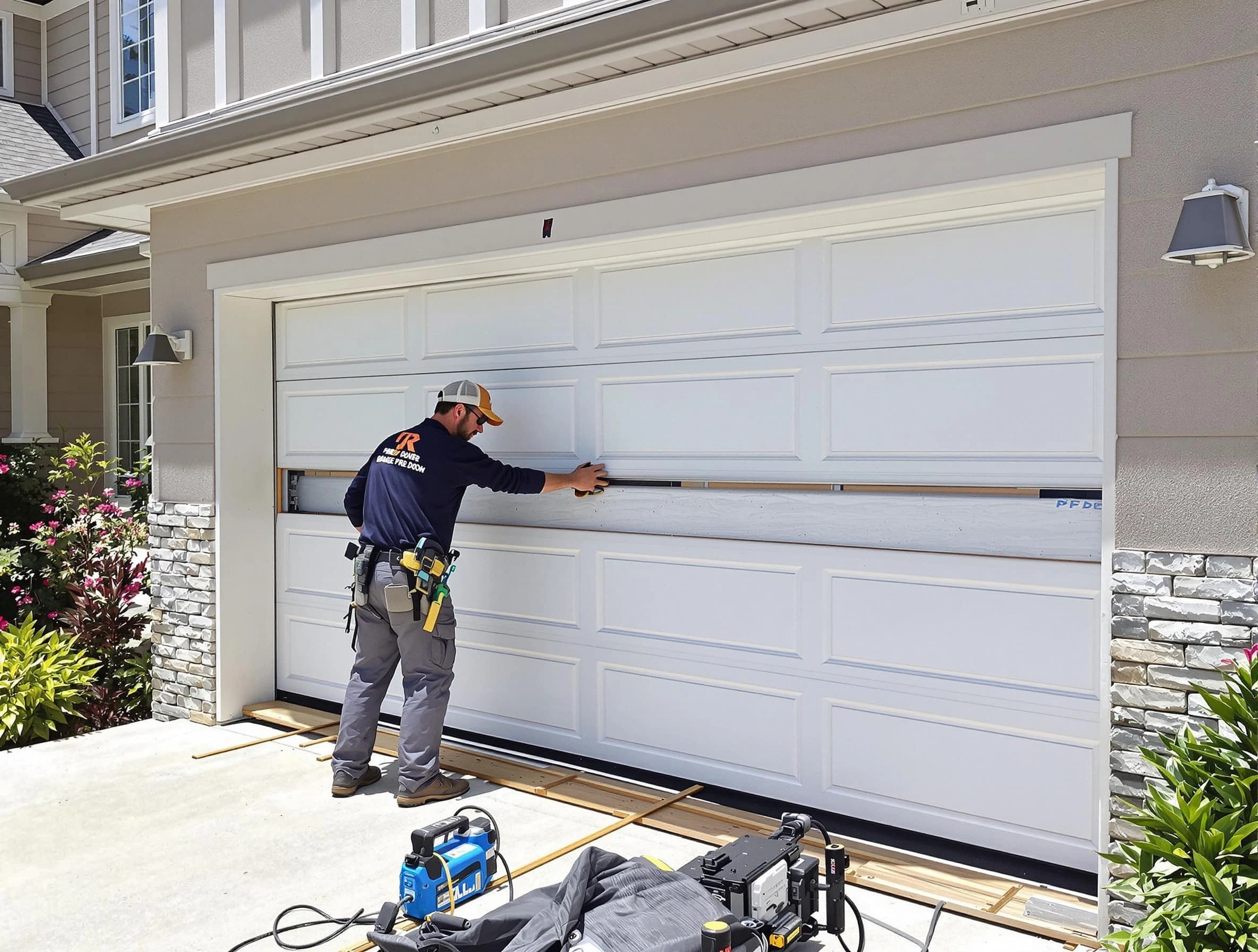 Calera Garage Door Repair team performing complete garage door replacement at Calera residence