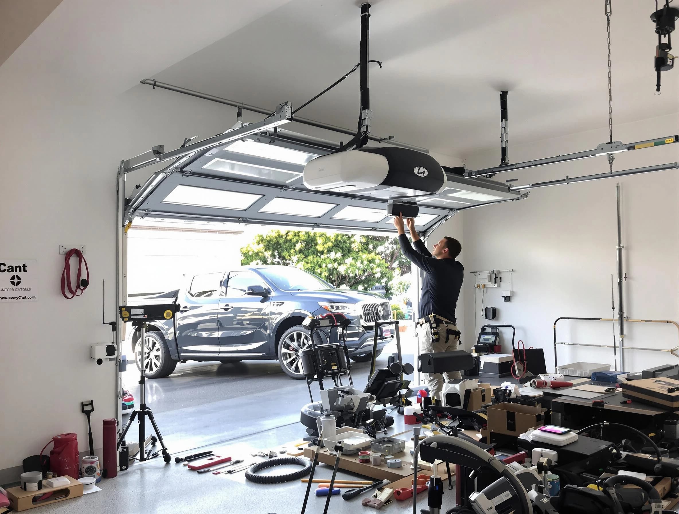 Calera Garage Door Repair specialist installing smart garage door opener system in Calera home