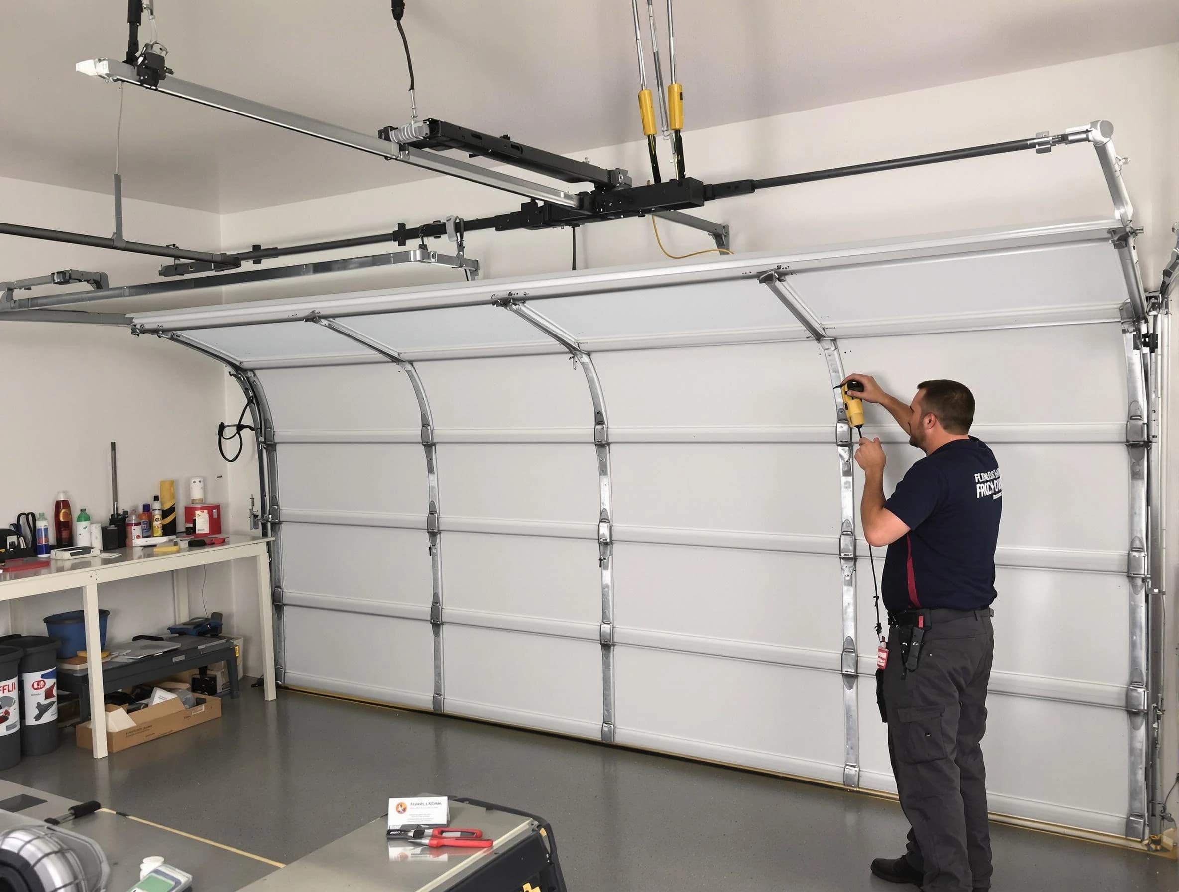 Calera Garage Door Repair certified technician performing overhead door system repair in Calera