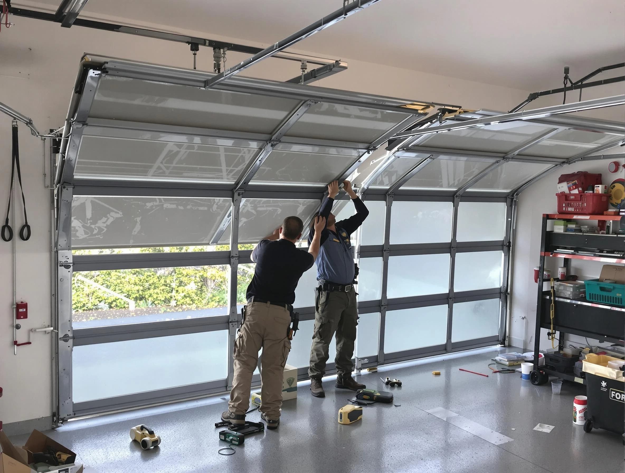 Calera Garage Door Repair expert performing precise panel replacement on Calera garage door