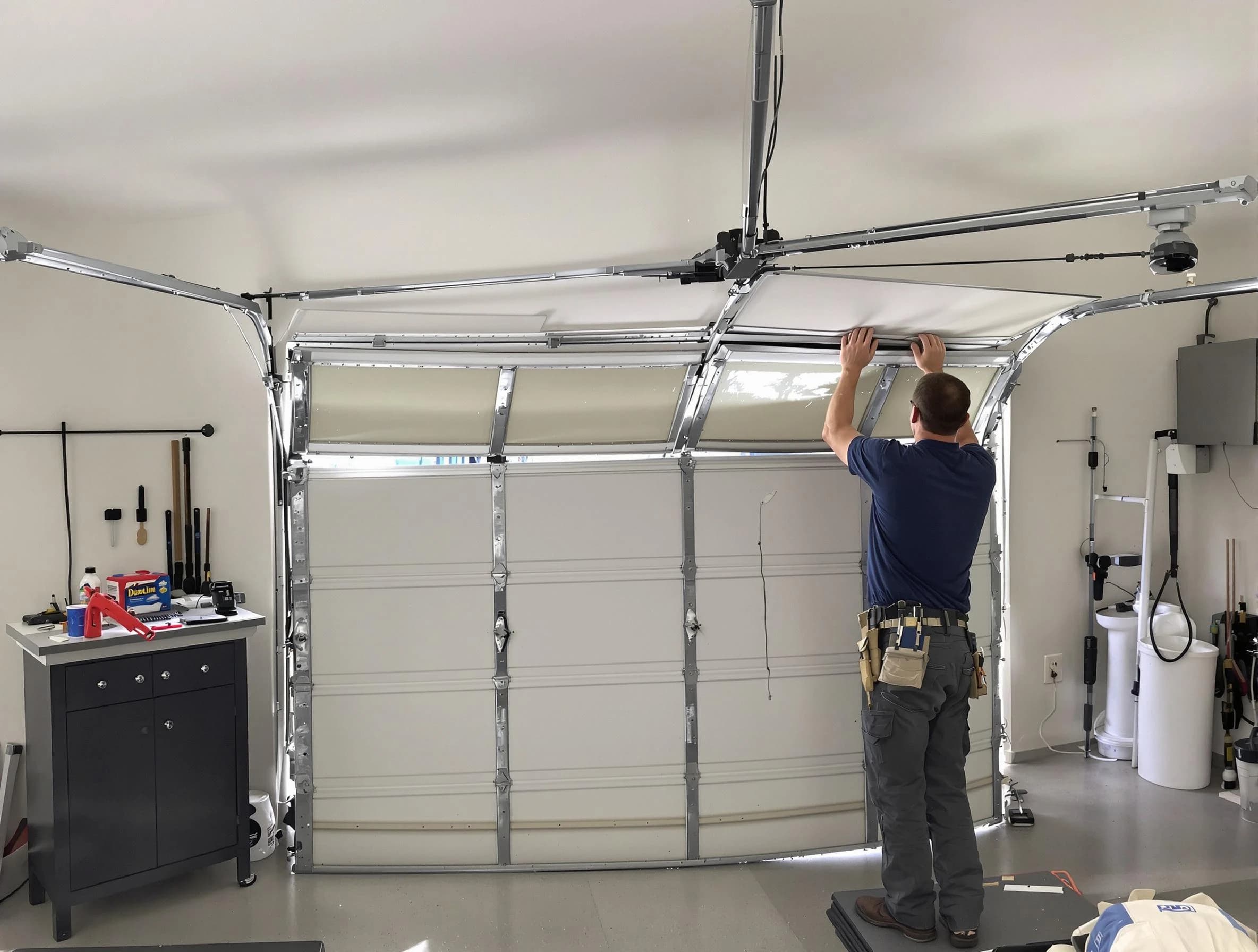 Calera Garage Door Repair specialist performing precise section replacement on Calera garage door