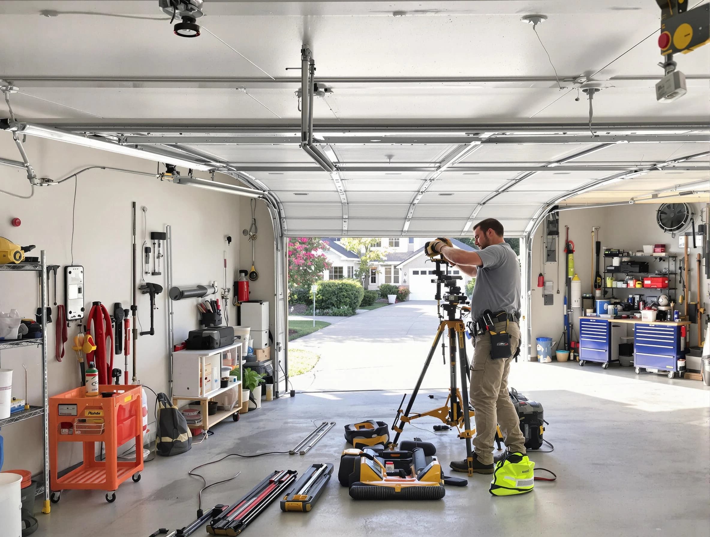 Calera Garage Door Repair specialist performing laser-guided track alignment in Calera
